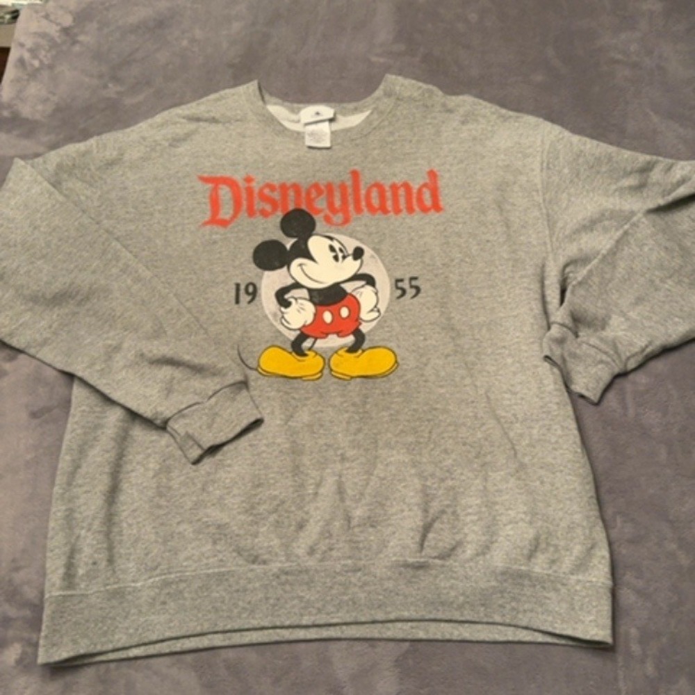 Disney Parks Sweatshirt Women Large Gray Mickey Graphic Crewneck Fleece Pullover